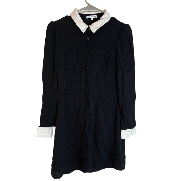 Reformation Women's Scheana Mini Black Collared Button Up Chiffon Shirt Dress 10 - Picture 2 of 10